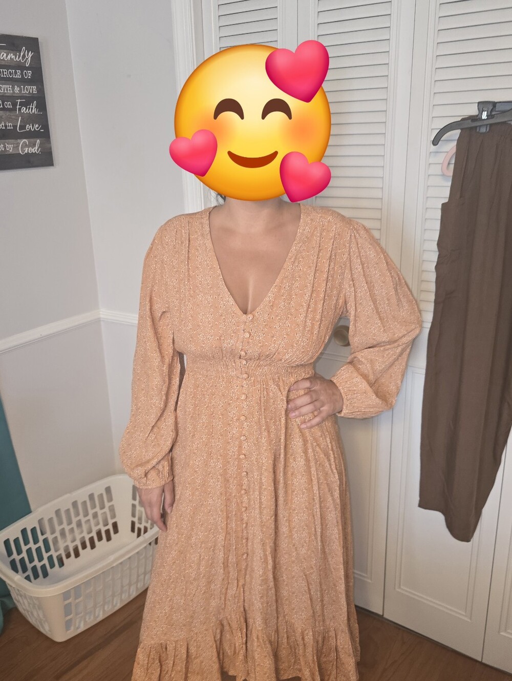 No Frills Rust Floral Long-Sleeve Midi Dress